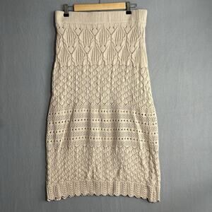 House Of Harlow 1960 Crochet Knit Skirt L Ivory Cream Midi Scalloped Boho Lined‎